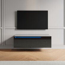 (High Gloss Black, 100cm) Elegant High Gloss TV Stand Cabinet With LED Lights