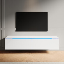 (High Gloss White, 140cm) Elegant High Gloss TV Stand Cabinet With LED Lights