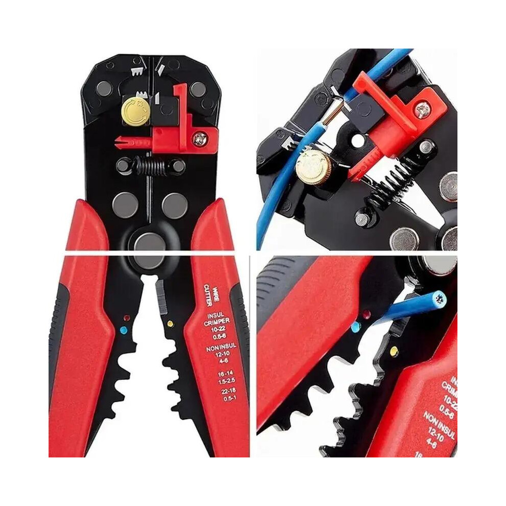 (Red) Crimper Cable Cutter Automatic Wire Stripper Multi Functional Rapid String Plers Crimping Pliers Terminal 0.2-6.0Mmâ² 4017648563282