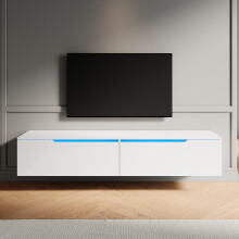 (High Gloss White, 160cm) Elegant High Gloss TV Stand Cabinet With LED Lights