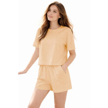 (Medium, Nude) Women Pajama Shorts Set Short Sleeve Nightwear