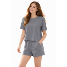 (X-Large, Grey) Women Pajama Shorts Set Short Sleeve Nightwear