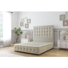 Sloomy Berlin Cream Plush Divan Bed Base No Drawers With 54" Floor Standing Headboard & 12" Matching Footboard 4'6 Double