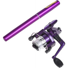 (Purple, 1m) Mini Pen Fishing Rod – Portable Rotating Wheel, Pocket Fishing Gear for Travel