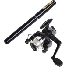 (Black, 1m) Mini Pen Fishing Rod – Portable Rotating Wheel, Pocket Fishing Gear for Travel