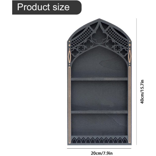 (French Frame, 1pcs) Gothic Window Crystal Shelf Display – Wall Mounted Miniature Case for Witch Decor 2