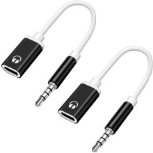 (Black, 2pcs) 3.5mm Male to Type-C Female Audio Cable – Converter Adapter for MP3, Laptop, Phone