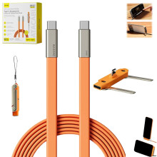 (Data cable set, Orange) 2-in-1 Ladekabel, 240 W, Silikon, mit Telefonständer, orange, geflochten