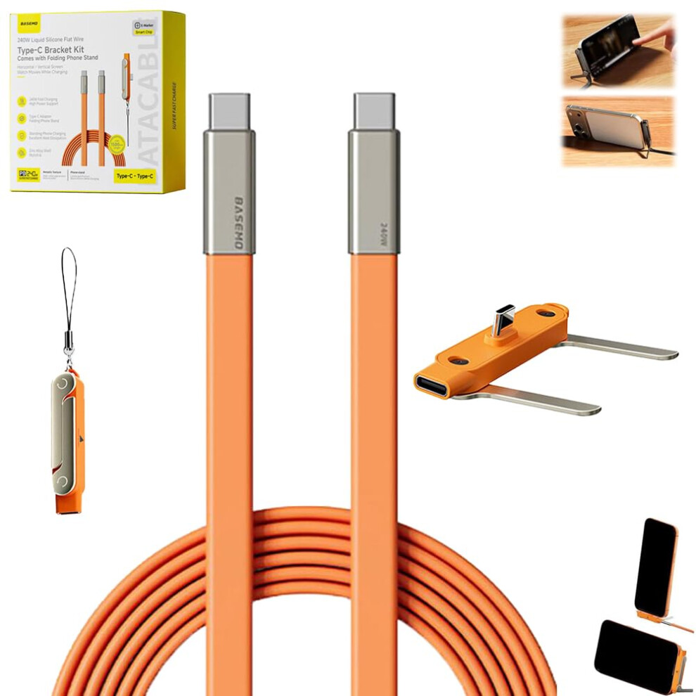 (Data Cable Set, ) Invisible Holder Charger Cable Â 240W Liquid Silicone Data Cable With Phone Stand Orange 5437706913726