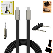 (Data cable set, Black) 2-in-1 Ladekabel, 240 W, Silikon, mit Telefonständer, orange, geflochten
