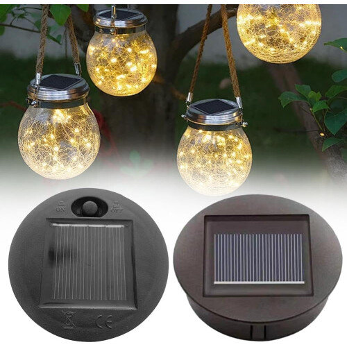 (Black B, 8cm) Waterproof Round Solar Panel Replacement Top, for Outdoor Hanging Lanterns 1