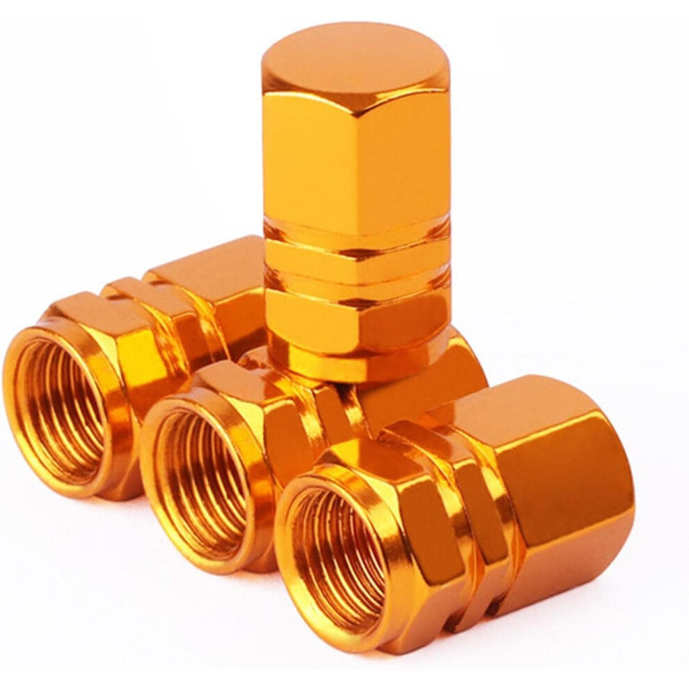 (, 4Pcs) Heavy-Duty Aluminum Alloy Tire Valve Caps Â Dust Proof Airtight Cover For Cars Golden 5437706913481