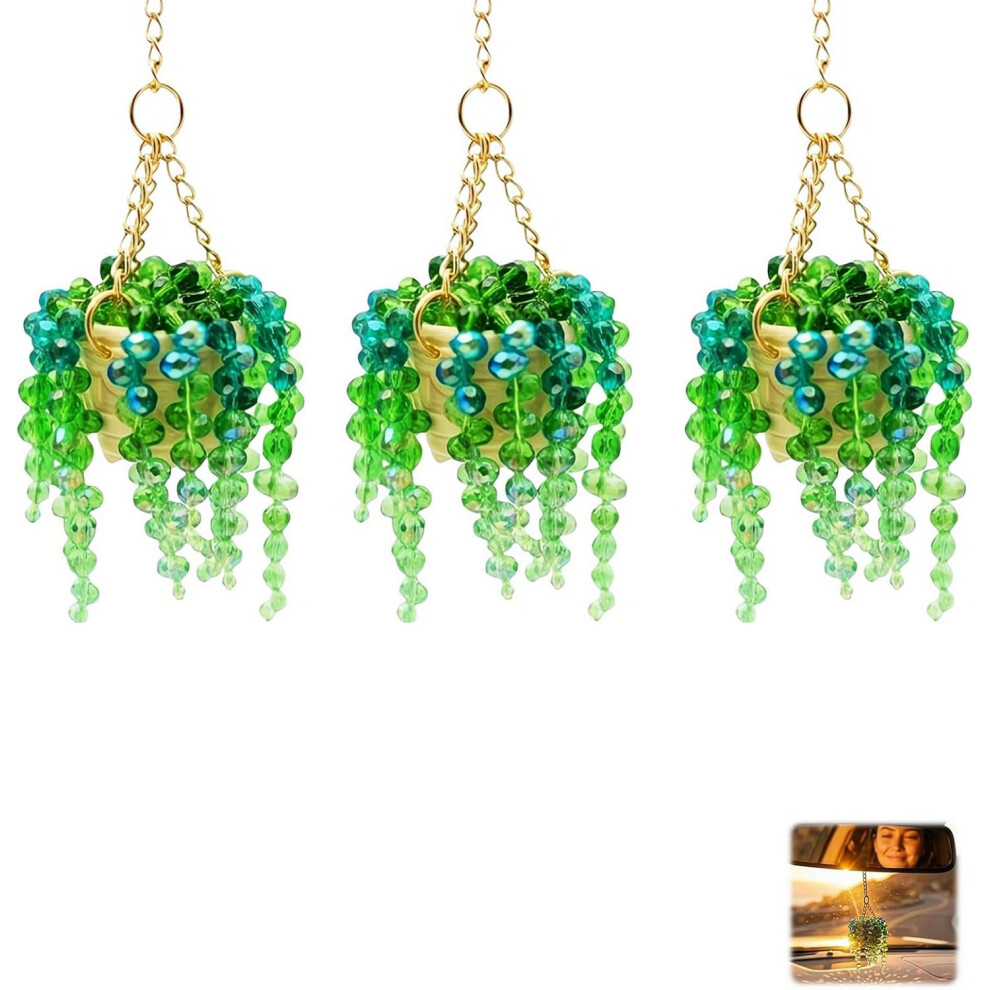 ( C, 1Pcs) Sun-Kissed Beaded Succulent Car Charm Â Handmade Terracotta Suncatcher For Rearview Green 5437706914242