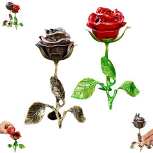 (Gold Red, 2pcs) Vintage Rose Shaped Metal Incense Burner, Incense Holder for Home Decor