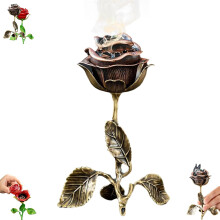 (Gold, 1pcs) Vintage Rose Shaped Metal Incense Burner, Incense Holder for Home Decor