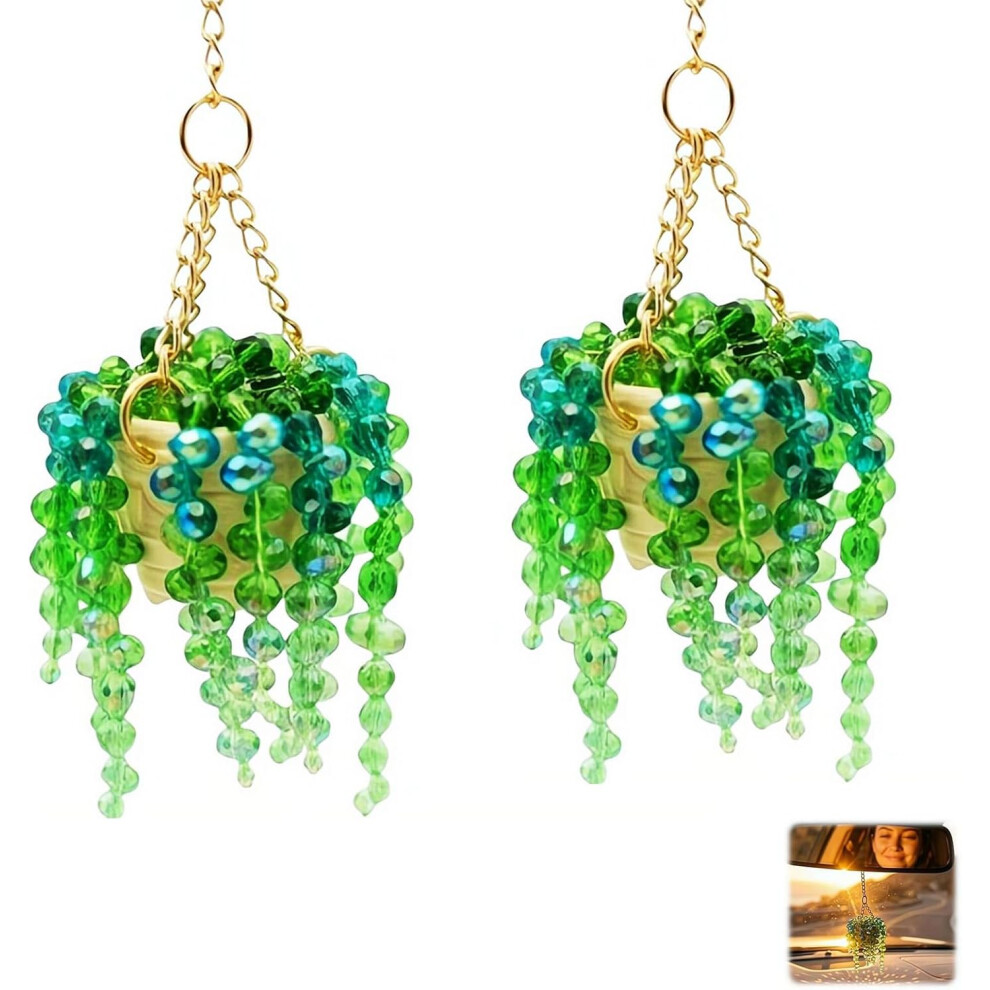 ( B, 1Pcs) Sun-Kissed Beaded Succulent Car Charm Â Handmade Terracotta Suncatcher For Rearview Green 5437706914235