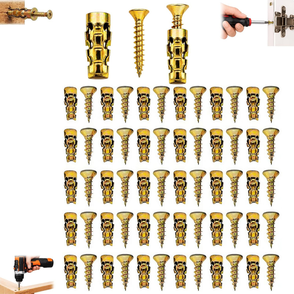 (Gold, 100Pcs) Short Expansion Screw Set Â 30/50/100Pcs Wall Anchors For Cabinet Hinge Repair 5437706914341