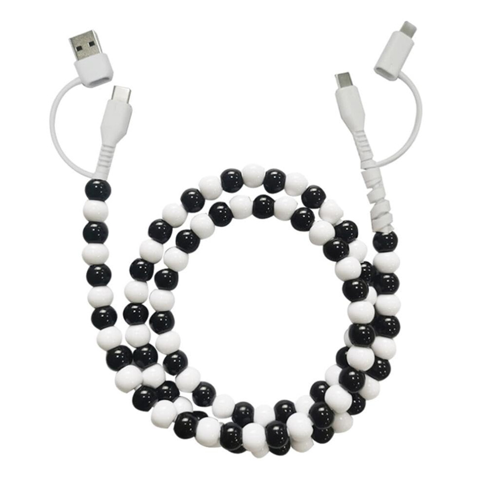 ( And 1Pcs) Beaded Charging Cord 4 In 1 Â 66W Fast Beads Usb To Usb C Cable, 3.3Ft Black/White/Light 5437706914181