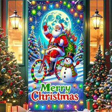 (Color E, 1pcs) Vrolijk kerstmis voordeurhoes, fluorescerende cartoon, polyester, voor feest, B kleur