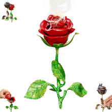 (Red, 1pcs) Vintage Rose Shaped Metal Incense Burner, Incense Holder for Home Decor