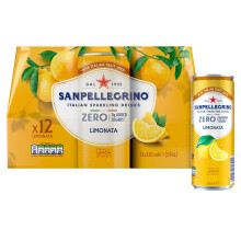 San Pellegrino Italian Sparkling Drinks Zero Sparkling Lemon Canned Soft Drink 12 x 330ml | 21kCals