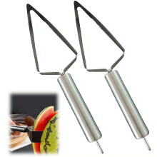 (Silver, 2pcs) Stainless Steel Watermelon Slicer – Triangle Cutter with Wooden Handle, 2pcs