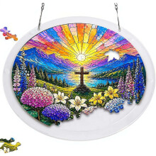 (Sunrise, 1set) Akril puzzle napfogó ablakfüggő – 83 db festett üveg virág