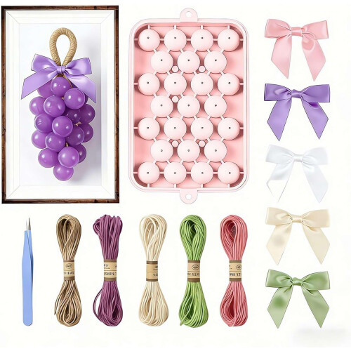 (Pink, 1set) Grape Shaped Silicone Soap Making Mold Kit, Handmade & Reusable
