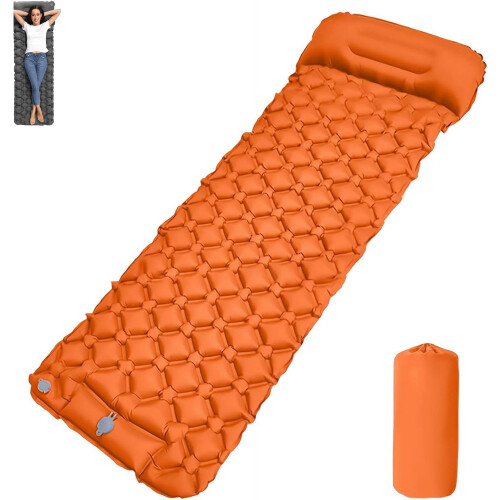 (Orange, 1pcs) Saltea camping gonflabilă cu pernă