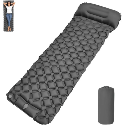 (Gray, 1pcs) Saltea camping gonflabilă cu pernă