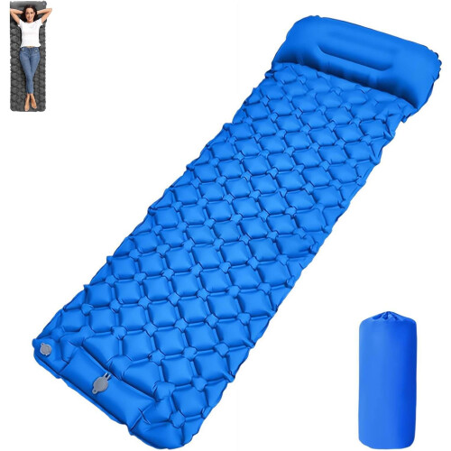 (Blue, 1pcs) Saltea camping gonflabilă cu pernă