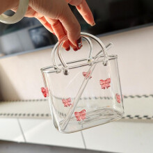 (Pink, 1pcs) Skleněná kabelka na pití s brčkem, váza na rybičky