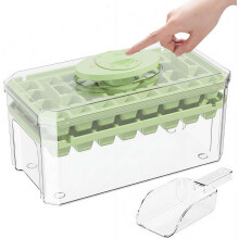 (Green, 1pcs) 64dutinková forma na led s víkem a košíkem, stohovatelná