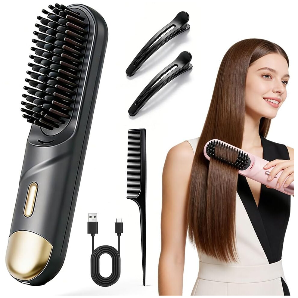 Oimg Black (, -) Go Brush For Short Hair Â Cordless Straightening Brush, Usb-C Rechargeable