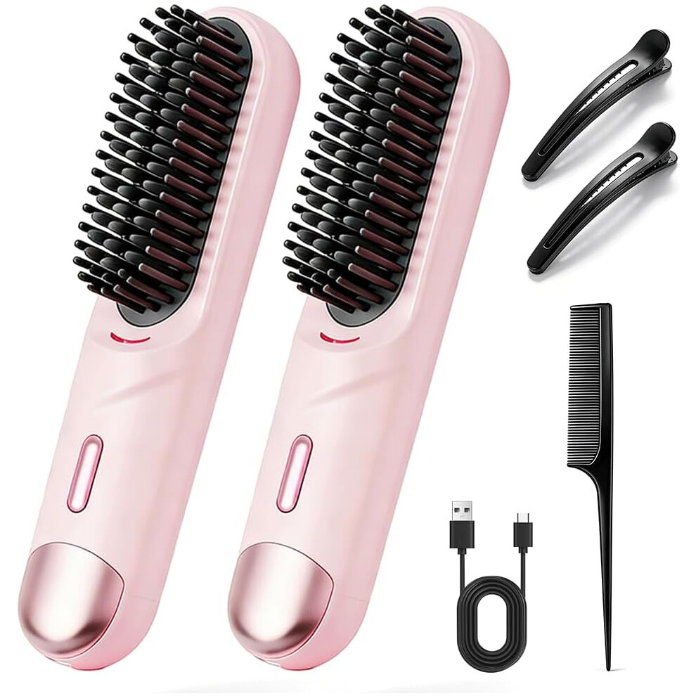 Oimg Pink (, -) Go Brush For Short Hair Â Cordless Straightening Brush, Usb-C Rechargeable