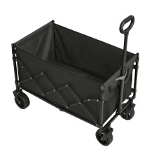 (Black) Foldable Festival and Camping Trolley with Adjustable Handle and 4 Reinforced Wheels, Outdoor Garden Wagon, Black