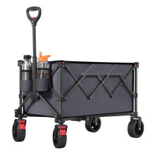 (Grey) Foldable Garden and Camping Trolley with Handle, 4 Removable Wheels, Space-Saving, Outdoor, Black
