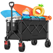 (Black) Foldable Garden and Camping Trolley with Handle, 4 Removable Wheels, Space-Saving, Outdoor, Black