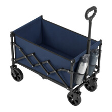 (Blue) Outdoor Utility Wagon, Folding Garden Cart with Adjustable Handle, 4 Wheels, Heavy Duty, Camping, Black