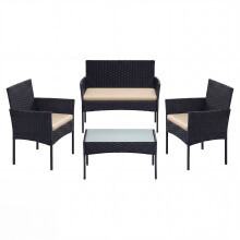 (Black and Taupe) Patio Conversation Set, PE Wicker Garden Furniture, Outdoor Rattan Sofa for Balcony or Backyard, Black and Taupe