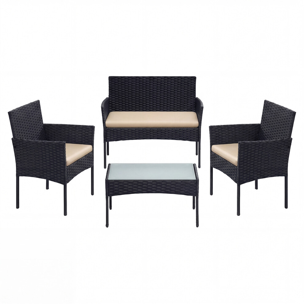 Songmics (Black And Taupe) Patio Conversation Set, Pe Wicker Garden Furniture, Outdoor Rattan Sofa For Balcony Or Backyard, Black And Taupe