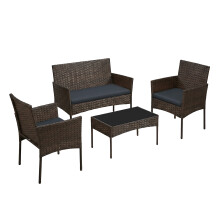 (Brown and Beige) Patio Conversation Set, PE Wicker Garden Furniture, Outdoor Rattan Sofa for Balcony or Backyard, Black and Taupe