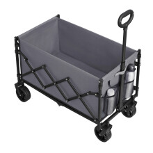 (Grey) Foldable Festival and Camping Trolley with Adjustable Handle and 4 Reinforced Wheels, Outdoor Garden Wagon, Black