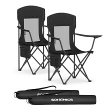 (Black) Foldable Camping Chairs Set of 2, with High Back, Adjustable Armrests, Drink Holder