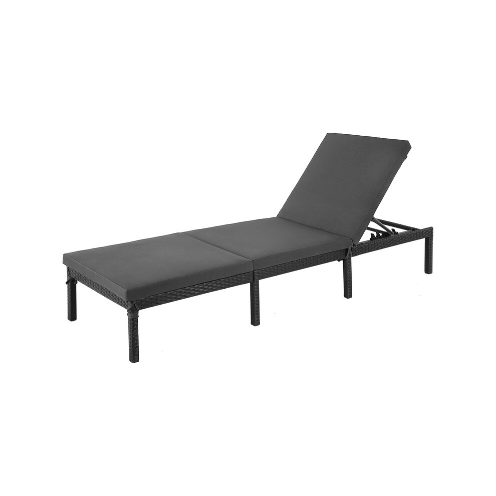 Songmics (Grey And Black) Sun Lounger With Mattress, Rattan-Style Surface, Reclining Backrest Black,Grey