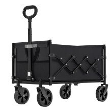 (Black) Outdoor Utility Wagon, Folding Garden Cart with Adjustable Handle, 4 Wheels, Heavy Duty, Camping, Black