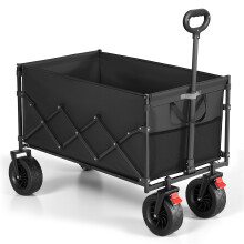 (Black) Folding Garden Trolley with 200L Capacity, Handle, Outdoor Use, 180 kg Load, Black