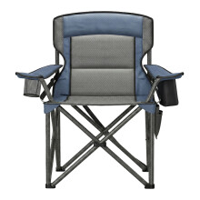 (Grey and Blue) Oversized Lumbar Support Camping Chair, Heavy-Duty Outdoor Folding Chair