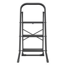 (Black) 3-Tier Folding Stool, Step Ladder with Safety Lock, for Home Storage
