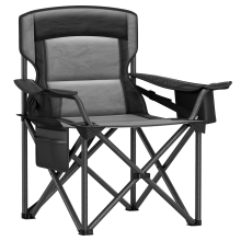 (Black) Oversized Lumbar Support Camping Chair, Heavy-Duty Outdoor Folding Chair